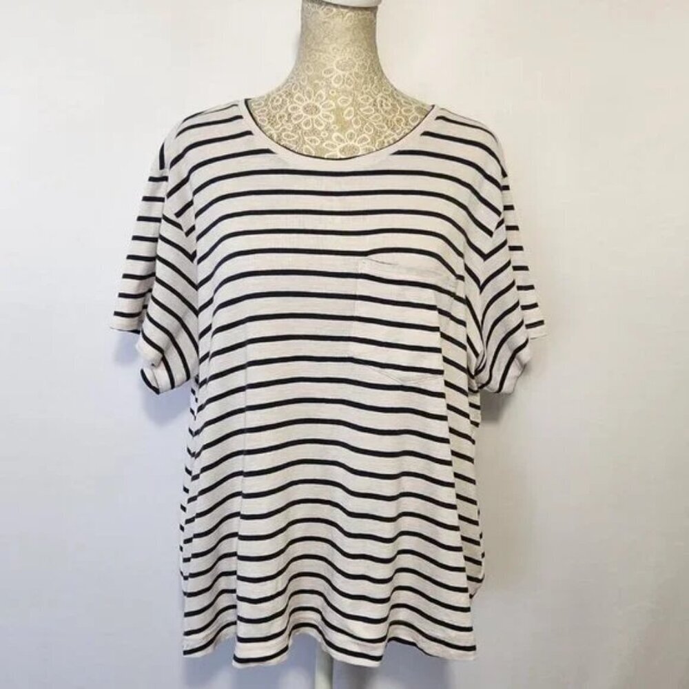 Pact Women's Size XL Black Striped Short Sleeve Organic Cotton Chest Pocket Boxy - Picture 2 of 14